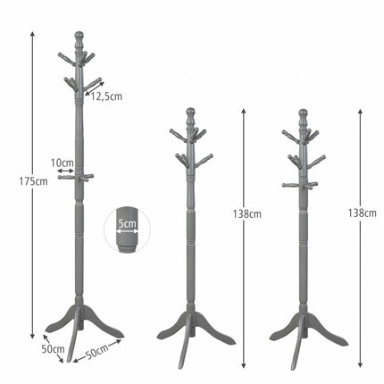 Coat rack with 9 hooks free-standing clothes rack with adjustable height 175 cm gray