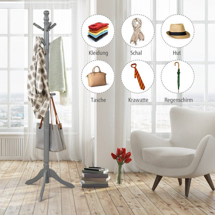 Coat rack with 9 hooks free-standing clothes rack with adjustable height 175 cm gray