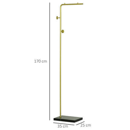 Clothes hanger with hooks, marble base - gold & black, 35x25x170 cm