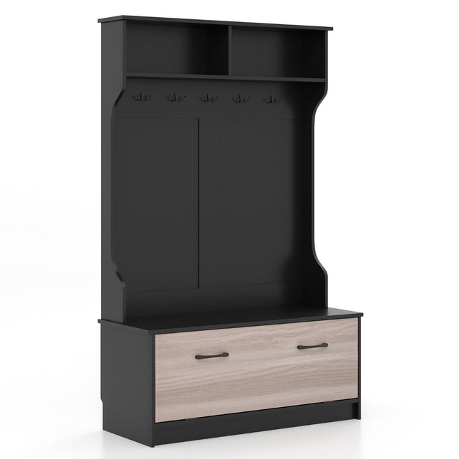 Coat stand with bench & 5 double hooks coat rack hallway coat rack 100 x 40 x 160 cm black