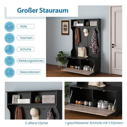 Garderobenständer mit Bank &amp; 5 Doppelhaken Garderobenständer Flurgarderobe 100 x 40 x 160 cm Schwarz