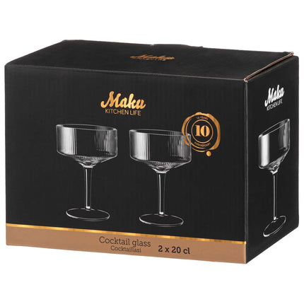 Cocktail Glasses, Ribbed Clear Glass, 20 cl, 2-Pack