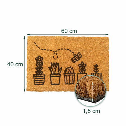 Kokos-Fußmatte, botanisches Design, 60x40 cm