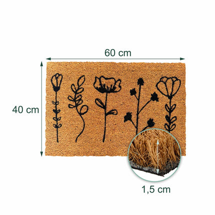 Kokosmatten-Fußabtreter, Botanical Design, 60x40 cm