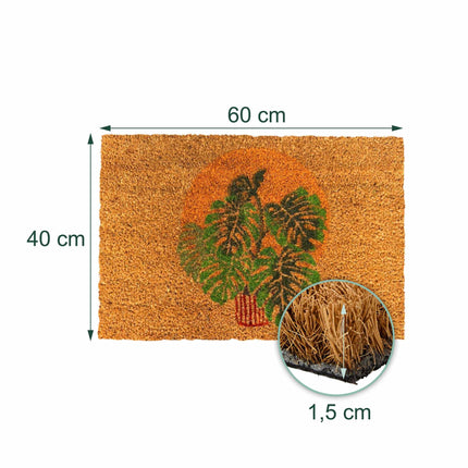 Coconut Fibre Doormat, Botanical Design, 60x40 cm