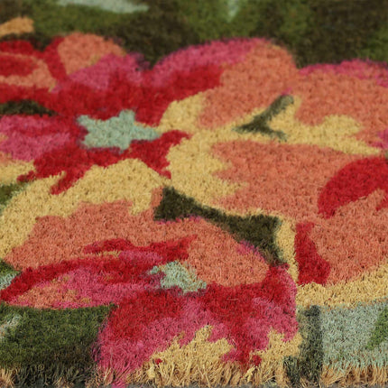 Coconut fiber doormat with flower motif