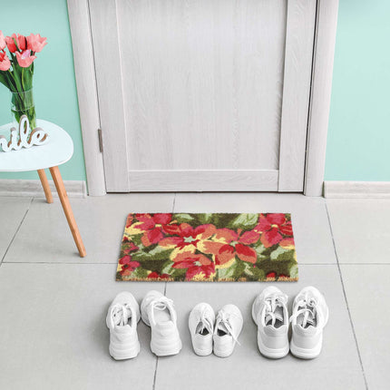 Coconut fiber doormat with flower motif