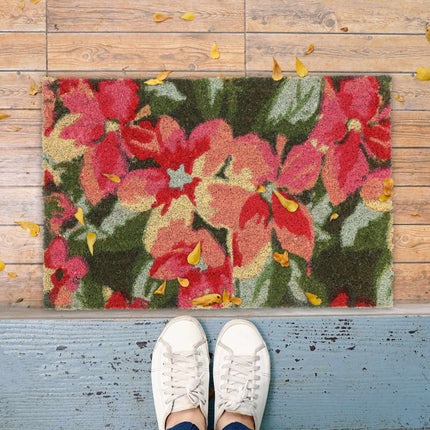 Coconut fiber doormat with flower motif