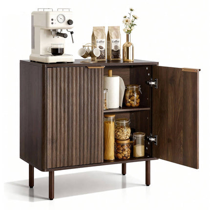 Coffee Bar Cabinet, Fluted Barn Door, Walnut 80x37.5x80 cm