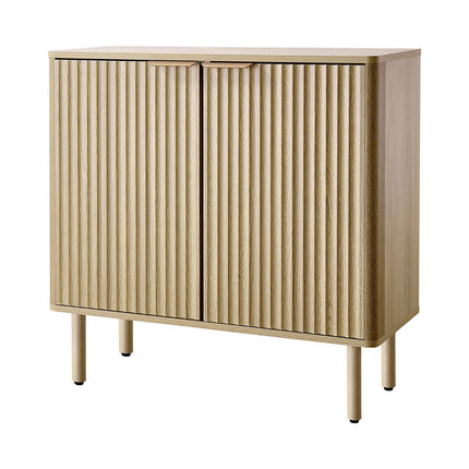 Coffee Bar Cabinet, Fluted Oak, 2 Barn Doors, 80 cm