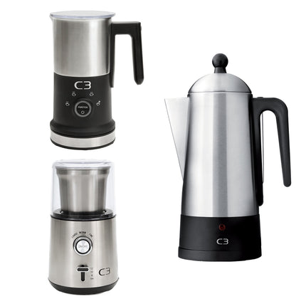 Kaffeebrühset, Edelstahl, Mahlwerk & Milchaufschäumer