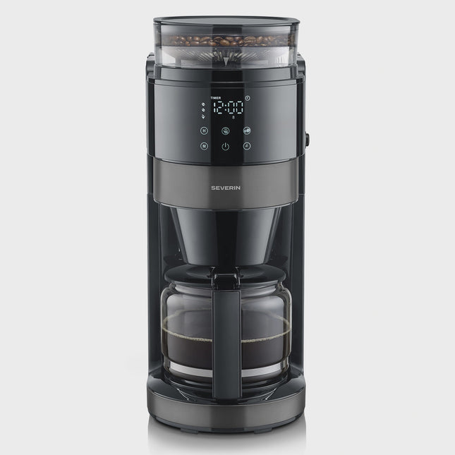 Kaffeemaschine mit Mahlwerk, 10 Tassen Fassungsvermögen, Dunkles Inox