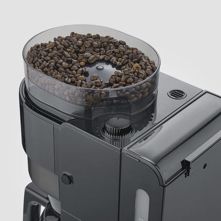Kaffeemaschine mit Mahlwerk, 10 Tassen Fassungsvermögen, Dunkles Inox