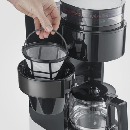 Kaffeemaschine mit Mahlwerk, 10 Tassen Fassungsvermögen, Dunkles Inox