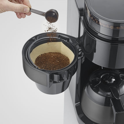 Kaffeemaschine mit Mahlwerk, 8 Tassen, Dunkel Inox, Timer