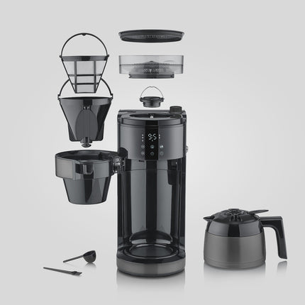 Kaffeemaschine mit Mahlwerk, 8 Tassen, Dunkel Inox, Timer