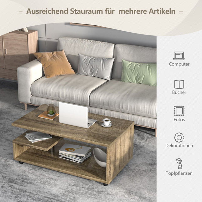Coffee Table 105x60x46 cm, 2 Shelves, Locking Castors