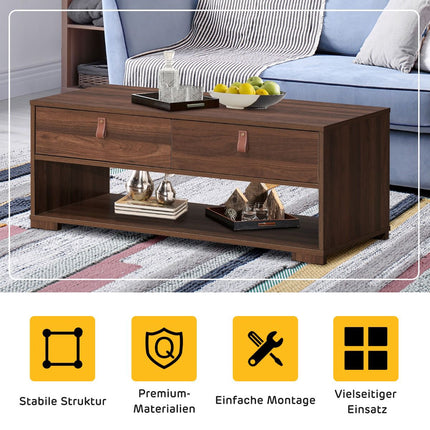 Couchtisch, 2 Schubladen und offenes Fach, Nussbaum Schwarz