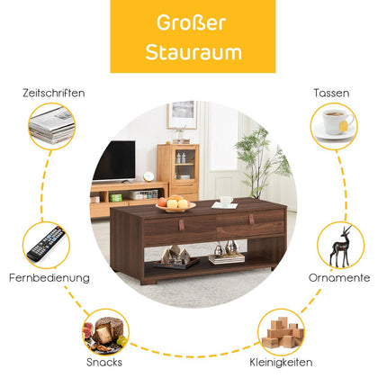 Couchtisch, 2 Schubladen und offenes Fach, Nussbaum Schwarz