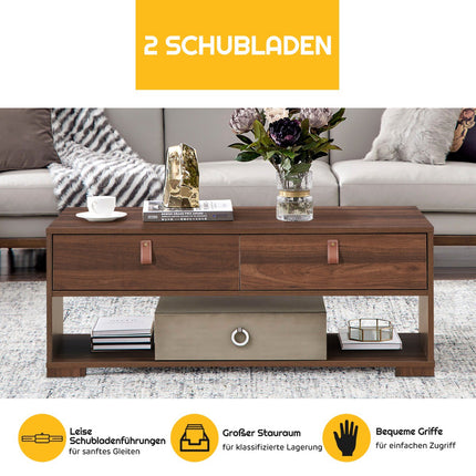 Couchtisch, 2 Schubladen und offenes Fach, Nussbaum Schwarz