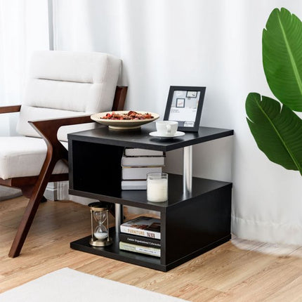 Coffee Table, 3-Tier Storage Shelves, Black