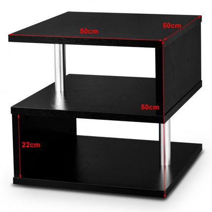 Coffee Table, 3-Tier Storage Shelves, Black