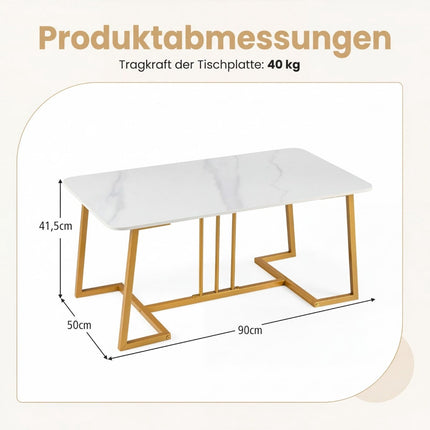 Konferenční stolek, imitace mramoru, 90cm, kovová konstrukce, bílá a zlatá