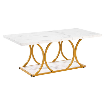 Coffee Table, Faux Marble Top, 2-Tier Rectangular, White