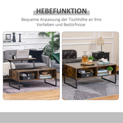 Höhenverstellbarer brauner Couchtisch, Spanplatte, 100x60x40 cm