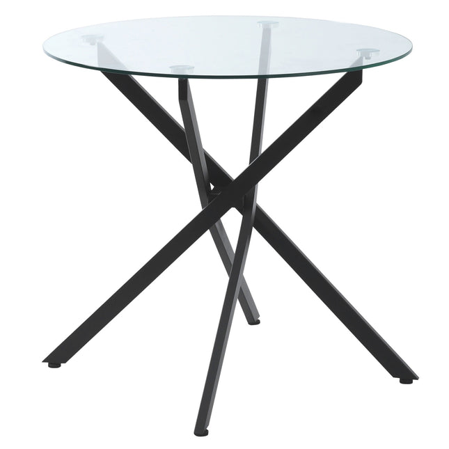 Kulatý skleněný konferenční stolek – kovový rám, 80 cm, černá