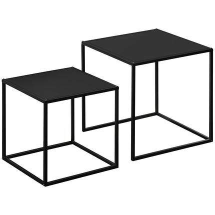 Modern coffee table set of 2 - Black steel frame, 120x59x45Cm