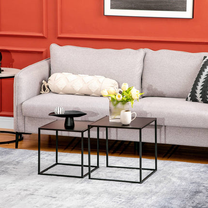Modern coffee table set of 2 - Black steel frame, 120x59x45Cm