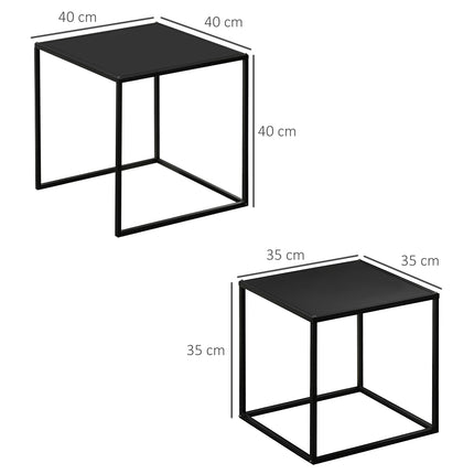 Modern coffee table set of 2 - Black steel frame, 120x59x45Cm