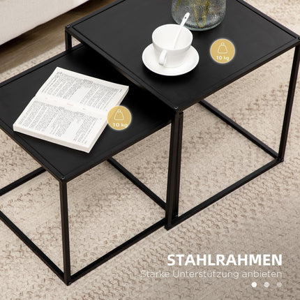 Modern coffee table set of 2 - Black steel frame, 120x59x45Cm