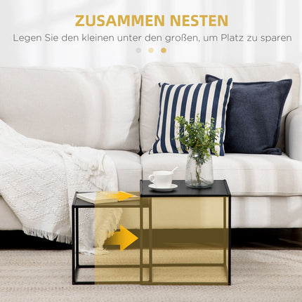 Modern coffee table set of 2 - Black steel frame, 120x59x45Cm