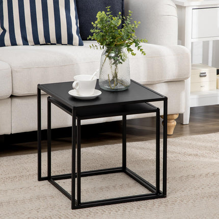 Modern coffee table set of 2 - Black steel frame, 120x59x45Cm