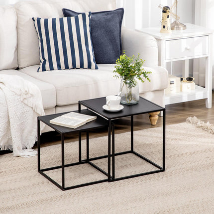 Modern coffee table set of 2 - Black steel frame, 120x59x45Cm