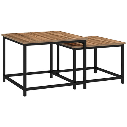 Lot de 2 tables basses d'appoint au design industriel, table de salon aspect bois, acier, naturel