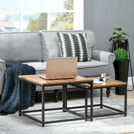 Lot de 2 tables basses d'appoint au design industriel, table de salon aspect bois, acier, naturel