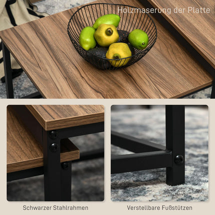 Lot de 2 tables basses d'appoint au design industriel, table de salon aspect bois, acier, naturel