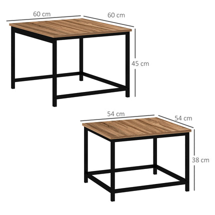 Lot de 2 tables basses d'appoint au design industriel, table de salon aspect bois, acier, naturel