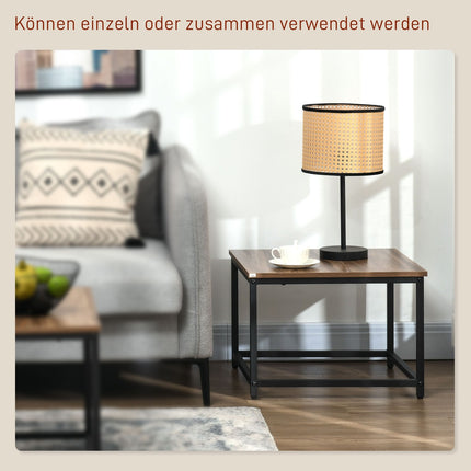 Lot de 2 tables basses d'appoint au design industriel, table de salon aspect bois, acier, naturel