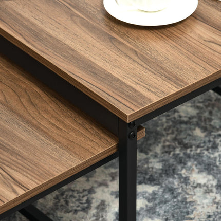 Lot de 2 tables basses d'appoint au design industriel, table de salon aspect bois, acier, naturel