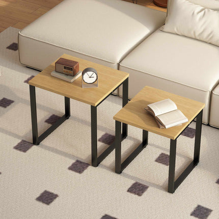 Couchtisch-Set 2-teilig, Holzoptik, Metallgestell, Nesting-Design