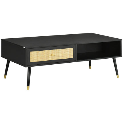 Black rattan coffee table with drawer & 2 compartments