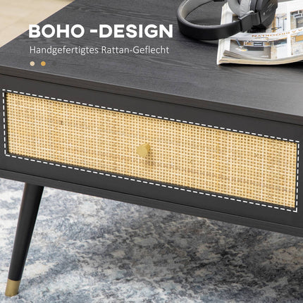 Black rattan coffee table with drawer & 2 compartments