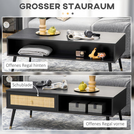 Black rattan coffee table with drawer & 2 compartments