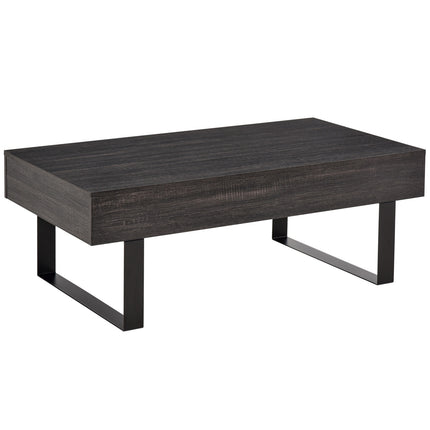 Coffee table with drawer and shelves, robust steel frame