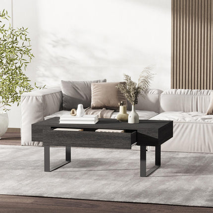 Coffee table with drawer and shelves, robust steel frame