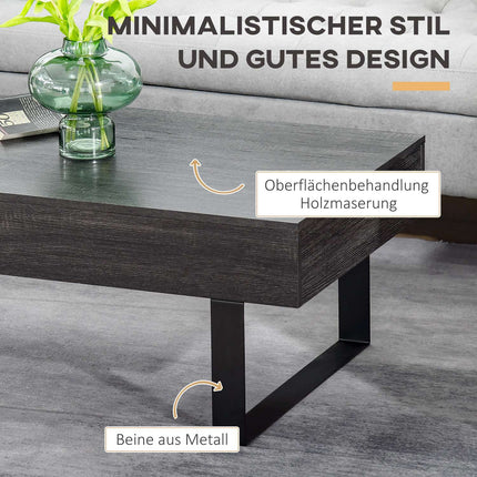 Coffee table with drawer and shelves, robust steel frame